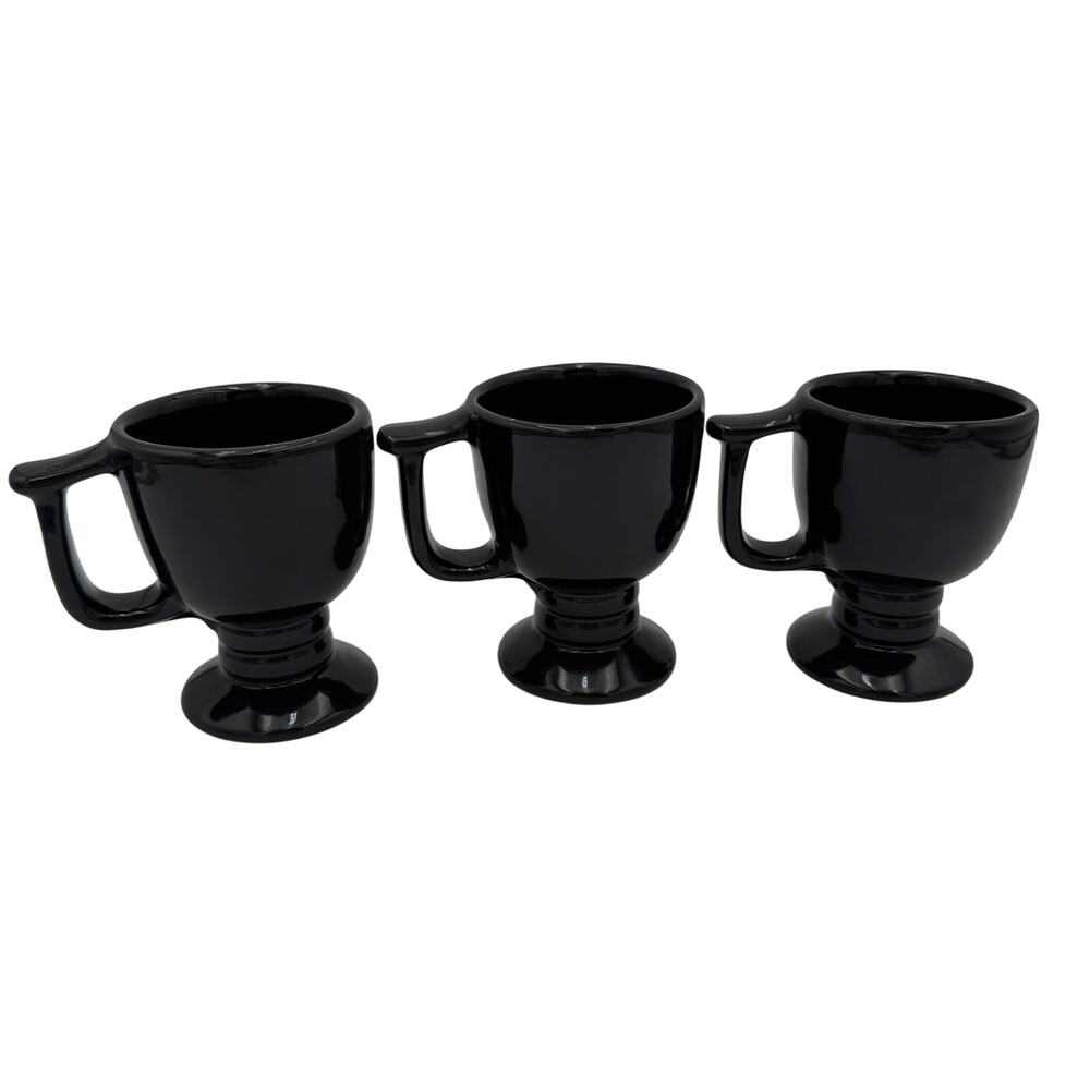 Vintage Set of 3 Frankoma Plainsman C13 Black Pedestal Mug Grandmug 4.25"
